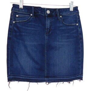 Articles Of Society Dark Wash Denim Mini Skirt Raw Hem Stretch Sz S